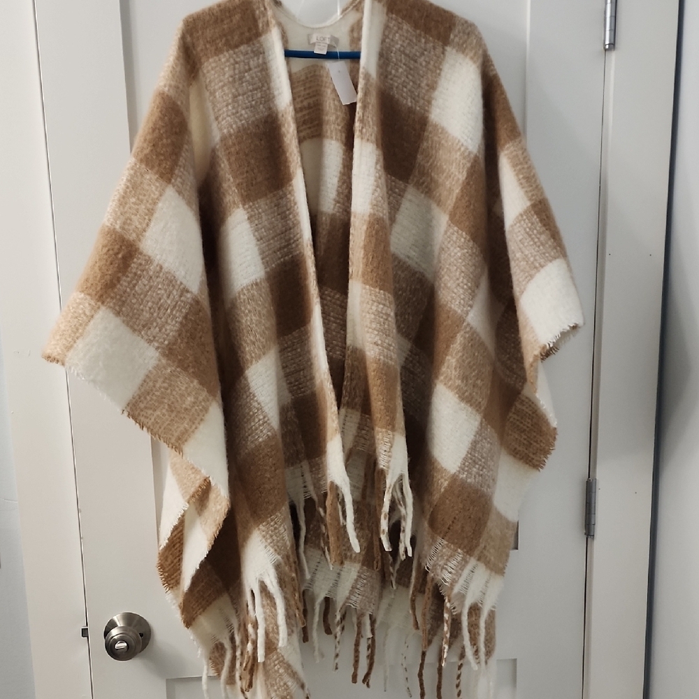 Plaid Fringe Poncho